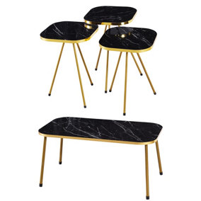 Square Set of 4 tables, Metal gold legs, gold PVC, Gold Bendir 3200