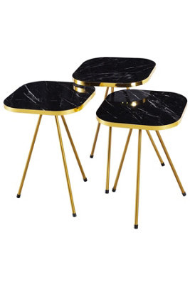 Square Set of 4 tables, Metal gold legs, gold PVC, Gold Bendir 3200