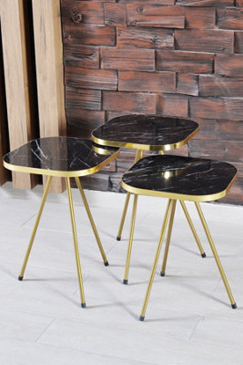 Square Set of 4 tables, Metal gold legs, gold PVC, Gold Bendir 3200