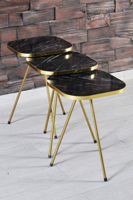 Square Set of 4 tables, Metal gold legs, gold PVC, Gold Bendir 3200