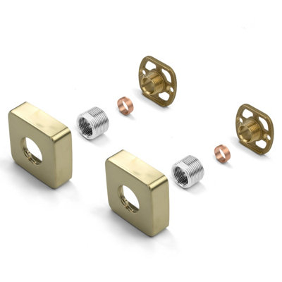 Square Shower Fixing Kit Plates (Pair) - Brushed Gold Brass Wall ...
