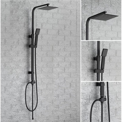 Square Shower Kit Twin Head Mixer Rail Hose Riser Waterfall Bathroom ...