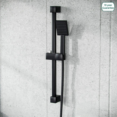 Square Shower Matte Black Handset and Hose with Slider Riser Rail Bracket