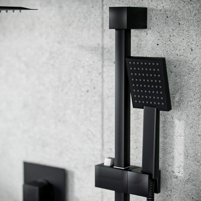 Square Shower Matte Black Handset and Hose with Slider Riser Rail Bracket - 3