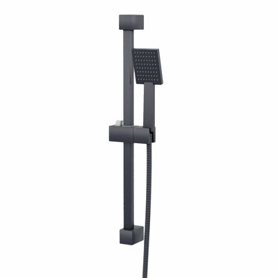 Square Shower Matte Black Handset and Hose with Slider Riser Rail Bracket - 4