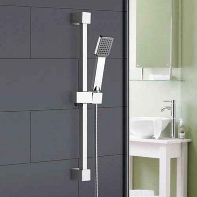 Square shower slider rail kit, chrome finish, adjustable rail with ...
