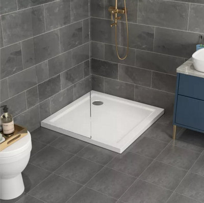 Square Shower Tray 800x800mm Stone Resin White Finish Slimline 40 mm - 6