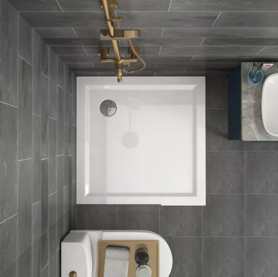 Square Shower Tray 800x800mm Stone Resin White Finish Slimline 40 mm - 7