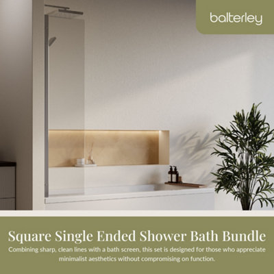Square Single Ended 1700x700 Shower Bath Set - Front Panel, Fixed ...