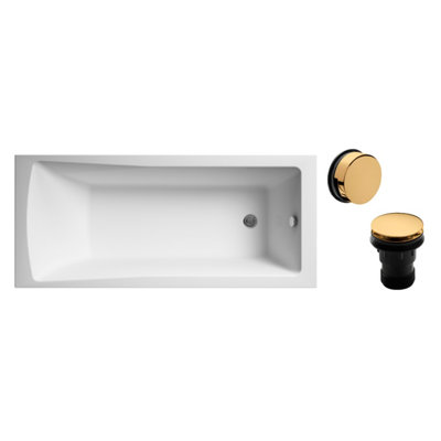 Square Single Ended Bath and Brushed Brass Waste - 1700 x 700mm