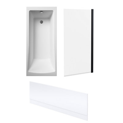 Square Single Ended Bath, Black Screen and Front Panel - 1700 x 700mm