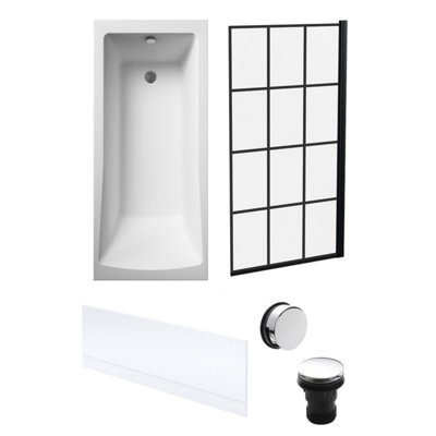 Square Single Ended Bath, Framed Screen, Front Panel, Chrome Waste -1700x700mm