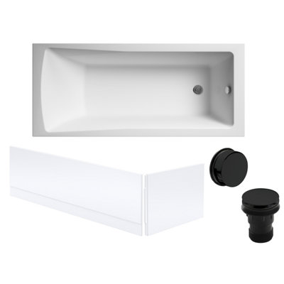 Square Single Ended Bath, Front and End Panels and Black Waste - 1700 x 700mm