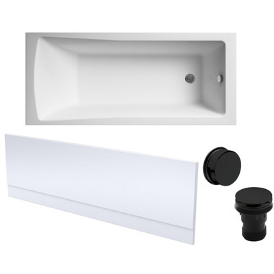 Square Single Ended Bath, Front Panel and Black Waste - 1700 x 700mm
