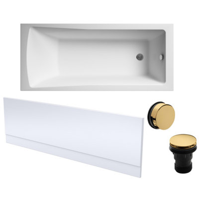Square Single Ended Bath, Front Panel and Brushed Brass Waste - 1700 x 700mm