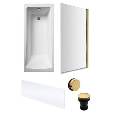Square Single Ended Bath, Front Panel, Brushed Brass Screen and Waste-1700x700mm