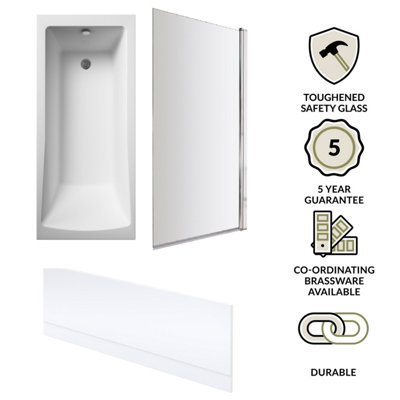 Square Single Ended Bath, Square Bath Screen and Front Panel - 1700 x 700mm