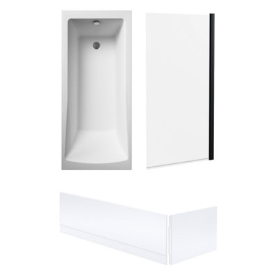 Square Single Ended Bath, Square Black Screen and Panels - 1700 x 700mm
