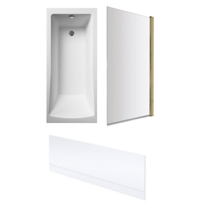 Square Single Ended Bath, Square Brushed Brass Screen and Front Panel-1700x700mm
