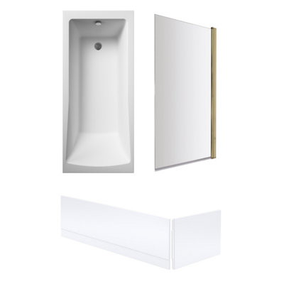 Square Single Ended Bath, Square Brushed Brass Screen and Panels - 1700 x 700mm