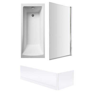 Square Single Ended Bath, Square Screen and Panels - 1700 x 700mm