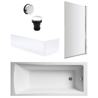Square Single Ended Bath, Square Screen, Panels and Chrome Waste - 1700 x 700mm
