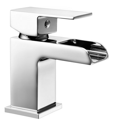 Square Single Lever Mono Basin Mixer Tap with Push Button Waste - Chrome