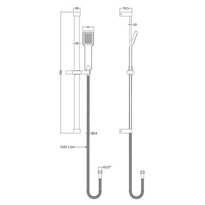 Square Slide Rail Shower Kit with Single Function Head - Chrome - Balterley