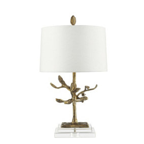 Square Table Lamp Cream Shade Distressed Gold LED E27 100W Bulb d01081