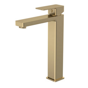 Square Tall Mono Basin Mixer Tap - Brushed Brass