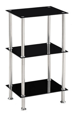 Square Tempered Glass Tier Shelf Storage Unit with Chrome Stand