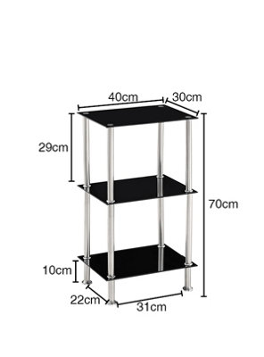 Square Tempered Glass Tier Shelf Storage Unit with Chrome Stand