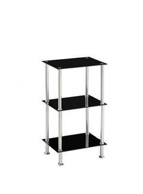 Square Tempered Glass Tier Shelf Storage Unit with Chrome Stand