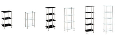 Square Tempered Glass Tier Shelf Storage Unit with Chrome Stand