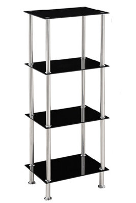 Square Tempered Glass Tier Shelf Storage Unit with Chrome Stand