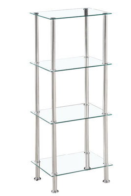 Square Tempered Glass Tier Shelf Storage Unit with Chrome Stand