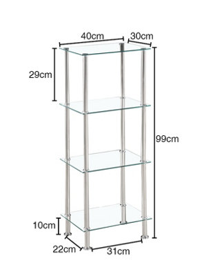 Square Tempered Glass Tier Shelf Storage Unit with Chrome Stand