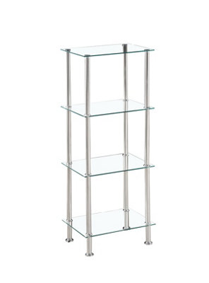 Square Tempered Glass Tier Shelf Storage Unit with Chrome Stand