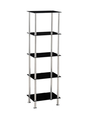 Square Tempered Glass Tier Shelf Storage Unit with Chrome Stand