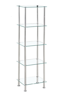 Square Tempered Glass Tier Shelf Storage Unit with Chrome Stand