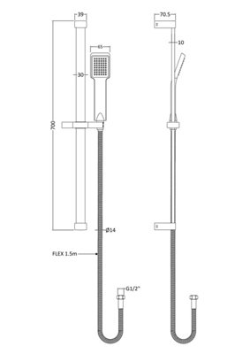 Square Thermostatic Bar Valve and Rectangular Slide Rail Kit Shower Bundle - Chrome - Balterley - 3