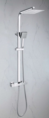 Square Thermostatic Mixer Shower Set - Dual Control Twin Head Ultra Thin Chrome