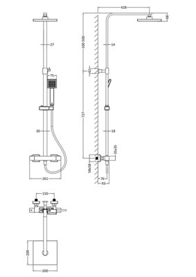 Square Thermostatic Shower Kit with Fixed Head & Adjustable Handset - Brushed Pewter - 3