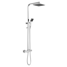 Square Thermostatic Shower Kit with Fixed Head & Adjustable Handset - Chrome