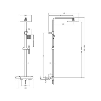 Square Thermostatic Shower Kit with Fixed Head & Adjustable Handset - Chrome