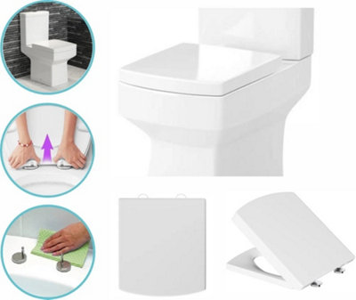 Square Toilet Seat Heavy Duty White Soft Close Quick Release