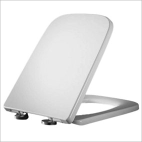 Toilet Seat: White, Plastic with Stainless Steel Posts, External Check  Hinge, 2 3/8 in Seat Ht, Open