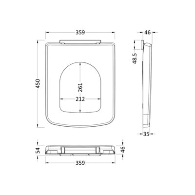 Square Top Fix Soft Close Toilet Seat with Squared Edge - White
