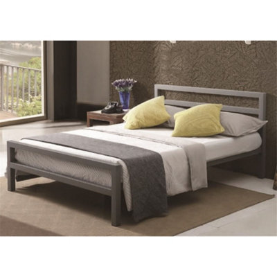 Square Tubular Grey Metal Bed Frame - Double 4ft 6"