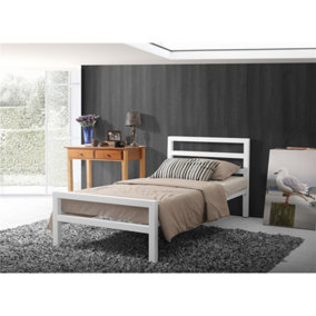 Square Tubular White Metal Bed Frame - Single 3ft